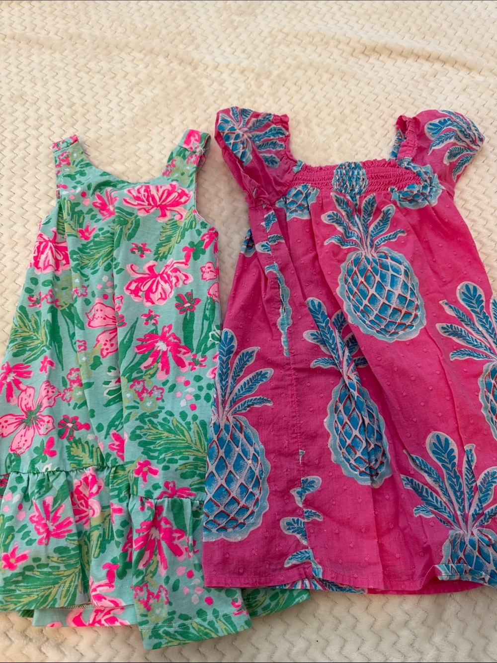 Girls Tropical Floral & Pineapple Sun Dresses - Pink & Mint